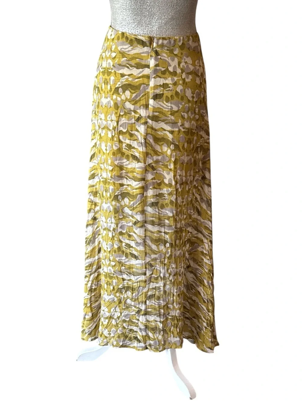AllSaints Slvina Oniyuri Yellow Multi Camo Print Asymmetric Maxi Skirt Size 8